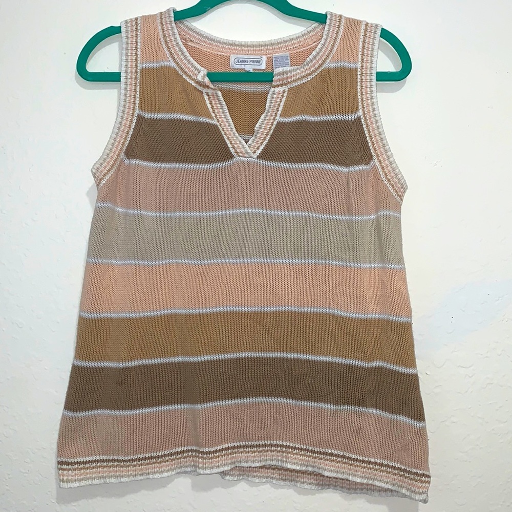 Vintage Knit Striped Brown Neutrals Sweater Vest Top